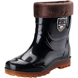 Generisch Winter-Regenschuhe für Jungen Herren Gummistiefel Wasserdicht In Hochschaft Mid Calf Low Calf Varianten Ideal Für Winter Regensaison Mit Fleecefutter Verfügbar (Black, 45) - 45 EU