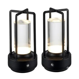 Home-trends24.de LED Tischleuchte Tischlampe Industrial schwarz USB Tischleuchte Garten Terrasse Deko, LED fest integriert