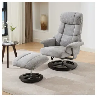 BBWL Massagesessel mit Liegefunktion 360° drehbar Chenille Stoff, Relaxsessel Massage Sessel mit Wärmefunktion und Hocker ergonomischer grau