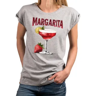 MAKAYA Print-Shirt Damen Margarita Party Top Lime Fruit Cocktail Elegant (Weiß, Rosa, Hellgrau, 34, 36, 38, 40, 42, 44, 46, 48, 50) aus Baumwolle grau S