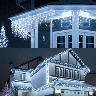 LEDYA Eisregen Lichterkette Außen Strom, 17M Lichterkette Strom mit Stecker, Wasserdicht Weihnachtsbeleuchtung Kaltweiße, 8 Modi, Eiszapfen Lichtervorhang für Traufe, Treppe, Geländer, Fenster
