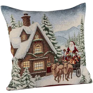 Kremers Schatzkiste Dekokissen Weihnachtskissen 45cm mit Nikolaus Motiv Gobelin Deko Kissen + Füllung bunt