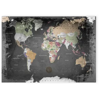 LANA KK - Weltkarte Graphit – magnetische Weltkarte Pinnwand als Blechschild XXL -Poster, Magnettafel als Geschenk Wandkunst Dekor für Zuhause, Büro und Café in 100x70 cm