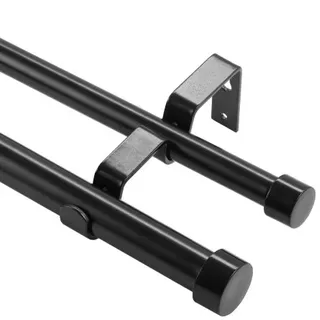 Gardinenstangen Innenlauf 2-läufig, 92-183cm Gardinenstangen 13,6kg Tragfähigkeit Verstellbar Mit Abgerundetem Kopf & Halterung - Dekorative Fenster Für Wohnzimmer Schlafzimmer Fenster / Schwarz