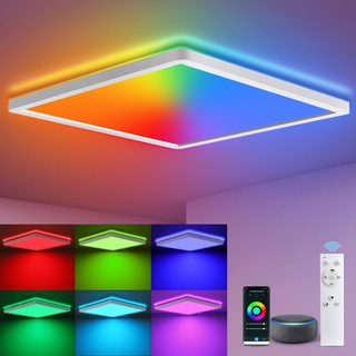 Alexa Deckenlampe, 18W 1800LM RGB Deckenleuchte Alexa Kompatibel, Smart Deckenleuchte Dimmbar mit Fernbedienung, Led Lampe Ø30*2.5CM, 4000K Lampen als Wohnzimmerlampe, schlafzimmerlampe, Küchenlampe