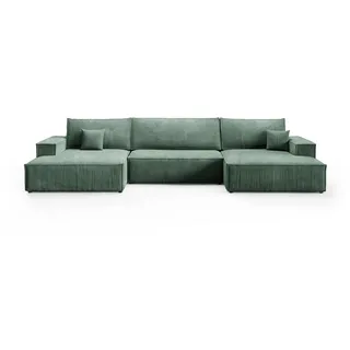 bromarkt Ecksofa PABLO U Schlaffunktion, Bettkasten U-Form 398x148x85cm Grün - Grün