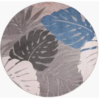 Novel Outdoorteppich Floral, Blau, Textil, Blätter, rund, Oeko-Tex® Standard 100, pflegeleicht, Teppiche & Böden, Teppiche, Runde Teppiche