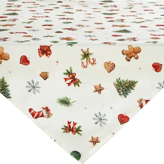Erwin Müller Mitteldecke Noel Creme-bunt Größe 85x85 cm, Weihnachten, Canvas-Gewebe, Schneeflocke, Plätzchen - robuste Qualität, strapazierstark