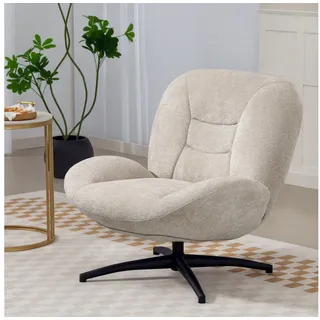 HOMCOM Relaxsessel Sessel, breite Sitzfläche, integrierte Armlehne, dicke Polsterung (Gepolstert Sessel, 1-St., 360° Drehbar Loungesessel), aus Chenille, mit gekreuzten Stahlbeinen, für Wohnzimmer, Cremeweiß weiß