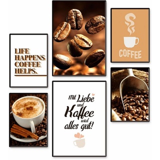Artland Poster Kaffee Vielfalt, Kaffee Bilder (Set, 6 St), 6er Set, 2xDIN A3 / 4xDIN A4, ohne Rahmen braun