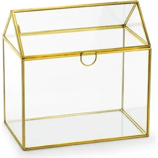 Partydeco Geschenkbox Glas 13 cm x 21 cm x 21 cm Gold/Transparent/Weiß