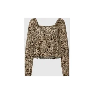 Cropped Bluse mit Animal-Print, Mittelbraun, XS