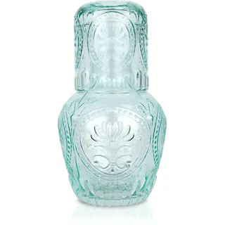 Curator Home Vintage Nachttisch-Wasserkaraffe und Glas-Set – 750ml Fassungsvermögen – Elegante Glaskaraffe für Wasser, Saft oder Wein – Stilvolles Wohndekor für Küche oder Esszimmer (Hellblau)
