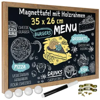 Goods+Gadgets Magnettafel Magnettafel Kreidetafel – Holzrahmen Magnet Board für Küche & Büro, (Magnet-Tafel zum Aufhängen, mit Holz-Rahmen), inkl. Kreidestift & Magnete 35 cm