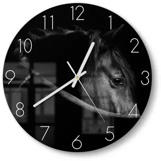 DEQORI Wanduhr 'Schönes Pferd im Profil' (Glas Glasuhr modern Wand Uhr Design Küchenuhr) schwarz 30 cm x 30 cm
