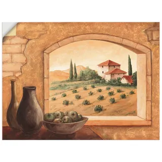 ARTland Wanddeko Wandtattoo selbstklebende Vinylfolie 80x60 cm Fensterblick Fenster Toskana Landschaft Italien Natur Malerei Ocker T4MW
