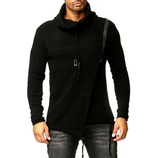 Stylischer Herren Strick-Pullover mit Schalkragen und Reißverschlussdetail Sweater Oversized Look 13336 Schwarz - XL