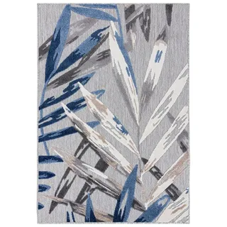 Mazovia Designteppich Boho Pflanzlich Anthrazit Blau Balkon, Terrasse, Wohnzimmer, Fußbodenheizung blau|grau 160 cm x 230 cm
