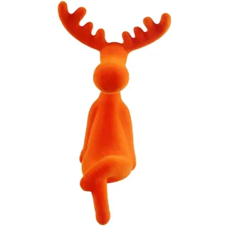 Macosa Kantenhocker Rentier 20,5 cm Fuchsia beflockt Weihnachtsdeko Figur | Sitzende Rentier-Figur aus Kunststoff, samtig-matte Oberfläche, Regaldeko für Fensterbank und Sideboard, 10 x 9,5 cm, 1 Stück