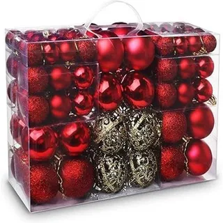 Famanu Weihnachtsbaumkugeln, 100 Stück, unzerbrechliche Kugeln, Weihnachtsbaumdekoration, rot und gold