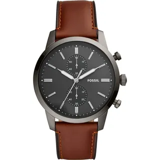 Fossil Townsman uhr für Herren, Chronographenwerk mit Edelstahl- oder Lederarmband, Braun, 44MM