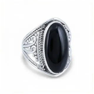 mantraroma Silberring DAHAB oval groß aus 925 Silber mit Onyx (Ring mit Schmuckbeutel), Damenring aus 925er Silber schwarz 62