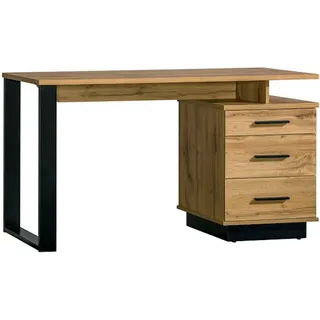 Feldmann-Wohnen Schreibtisch Lamia (3 Schubladen, Schubladen sind links oder rechts montierbar, 1-St., Kunststoffgriffe in schwarz, Belastbarkeit Tischplatte: 25kg), 135x56x75cm Wotan Eiche schwarz braun