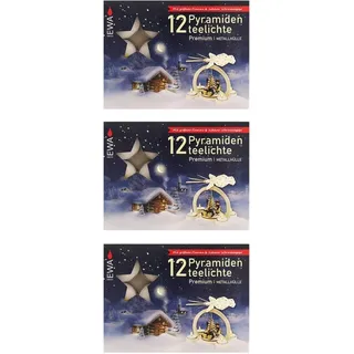 Ebersbacher Kerzenfabrik GmbH 3er Pack Pyramidenteelichte 36 Stück mit Alu-Hülle (12 Stück/Packung, Weiß, 39 mm, unparfümiert)