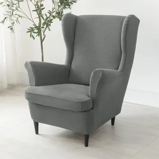 Highdi Ohrensessel Überzug 2-Teilig Stretch Sesselbezug aus Jacquard Kariert, Sesselüberwürfe Mode Einfarbig Sesselhusse für Strandmon Ohrensessel Relaxsessel Fernsehsessel (dunkelgrau)