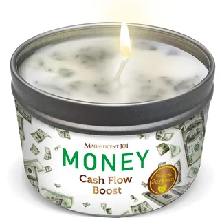 MAGNIFICENT 101 Money Aromatherapie-Kerze für einen Cash-Flow-Boost – Salbei-Zimt-Duft natürliches Sojabohnenwachs-Zinnkerze zur Reinigung und Chakra-Heilung