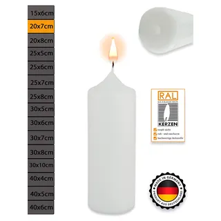 WikaKerzen Stumpenkerze-Rohling Blanko [ideal zum Basteln und Verzieren mit Wachs] zur Taufe Geburtstag Hochzeit Kommunion Altarkerze Kaminkerze Laternenkerze Dekokerze (20 x 7 cm, Weiß)