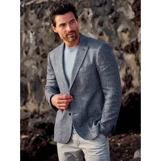 ENGBERS GERMANY Herren Sakko Sportiv aus italienischem Leinen-Mix Blau slim fit gemustert - 102