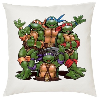 Blondie & Brownie Dekokissen Turtles Ninja Schildkröten Team Pizza Kissen mit Füllung weiß