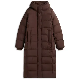Steppmantel TOMMY HILFIGER "DOWN MAXI MODERN COAT", Damen, Gr. L (42/44), braun (deep braun), Steppware, Obermaterial: 100% Polyester. Futter: 100% Polyester. Füllung: 90% Daunen, 10% Federn, unifarben, lang, Mäntel Steppmantel, Kunstfaser, Kapuze