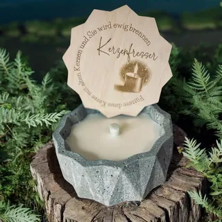 Kerzenfresser Betonkerze, Rustikale Outdoor-Kerze, Dekorative Kerze mit Holzdeckel, Grau