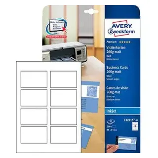 Avery Zweckform C32015-25 Visitenkarten, 85x54 Weiß