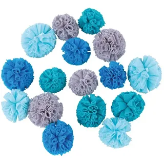 Rayher Soft Tüll Pompons blau-grau 16 Stück 2,5 cm 3 cm