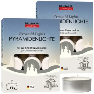BRUBAKER Teelicht Pyramidenteelichter aus Paraffin mit Metallhülle - Pyramidenlichte (Extra Große Flamme, 24-tlg., Lange Brenndauer), Pyramiden-Teelichter für Weihnachtspyramiden & Weihnachtsdeko weiß