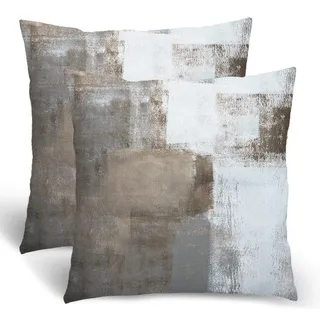 Braun-graue Kissenbezüge, Taupe, moderne abstrakte Kunst, Gemälde, Wurfkissen für Couch, grau-weiß, Kissenbezüge, 40,6 x 40,6 cm, 2 Stück, quadratisch, Geschenk für Couch, Sofa