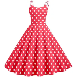 Sommerkleid Damen Trend Kleider Sommer Punkten Petticoat Vintage Rockabilly Knielang Neckholder Cocktailkleid Elegant Leicht Kleid Sommerkleider Summer Dress