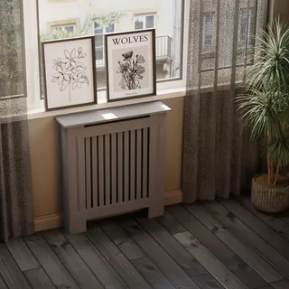 HAGO24 Heizkörperverkleidung Heizungsabdeckung Holz 78x19x82cm Anthrazit Landhaus Regalfläche Wandmontage Klassisch - Grau