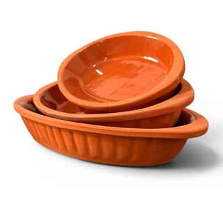 Vienberg 3-tlg Altea Mediterrane Ton Servierpfanne Set, Tonpfanne | ofenfeste Terrakotta, Ton-Auflaufform, Kil Tava, güvec, Ton Servier-Schale Tonschale, Clay, tongeschirr tonschüssel