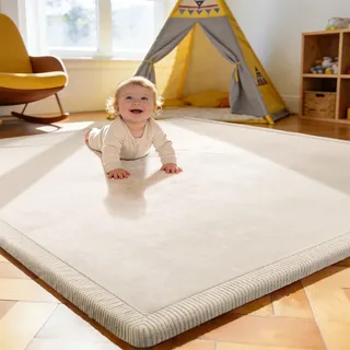Treeboy Krabbelteppich Für Baby Krabbelmatte Babyzimmer 200X150X2cm Beige | Krabbeldecke Baby Play Crawling Mat für Kinderzimmer mit Hochwertigem Memory-Schaum Rutschfester Unterseite Kinderteppich