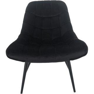 SalesFever Loungesessel mit XXL-Sitzfläche | Bezug Stoff in Samt-Optik | Gestell Metall schwarz | üppige Steppung | B 76 x T 87 x H 86 cm | schwarz