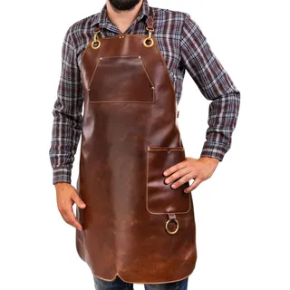 Premium Lederschürze Stoke - Vollleder Grillschürze - Vintage Leder Schürze BBQ & Küche & Bar (L-XL) - L-XL