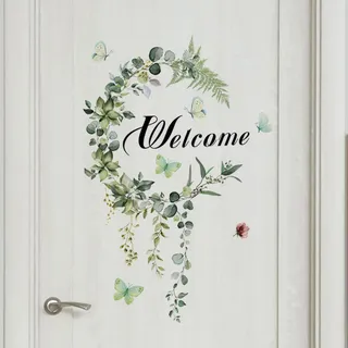 COVPAW Wandtattoo Aufkleber Tür Pflanzen Rebe Schmetterlingen Glasstür Deko Wandaufkleber Schlafzimmer Blumenranke Wandsticker Kinderzimmer Küche Büro Tür dekoration (Door green)