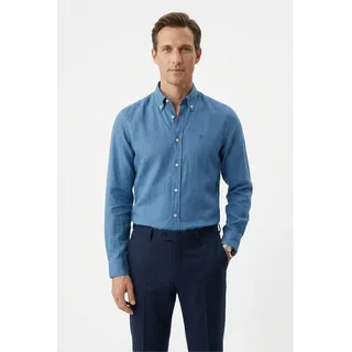 Leinenhemd BOSS "LIAM", Herren, Gr. XL, N-Gr, blau (light, pastel blau459), Web, Obermaterial: 100% Leinen, gestreift, regular fit normal, 1-Knopf-Manschette, Hemden, 100% Leinen mit Button-Down-Kragen, regular fit