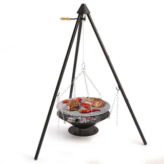 barbecook Holzkohle Schwenkgrill mit Dreibein-Gestell höhen-verstellbar inklusive Feuerschale und Tragetasche, schwarz, 61x61x22,5 cm, 61.0x61.0x22.5 cm
