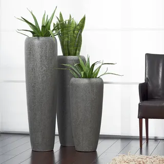 Klocke Pflanzgefäße Moderne & Hochwertige Pflanzvase/Pflanzkübel – Medium: 100cm - Steinoptik Grau - Fiberglas - Mit Einsatz – Indoor & Outdoor – Wetterbeständig & Frostsicher
