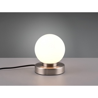 meineWunschleuchte LED Nachttischlampe, Dimmfunktion, LED wechselbar, Warmweiß, kleine Bauhaus Lampe touch dimmbar Glas-kugel Lampenschirm Weiß Ø 12cm silberfarben|weiß